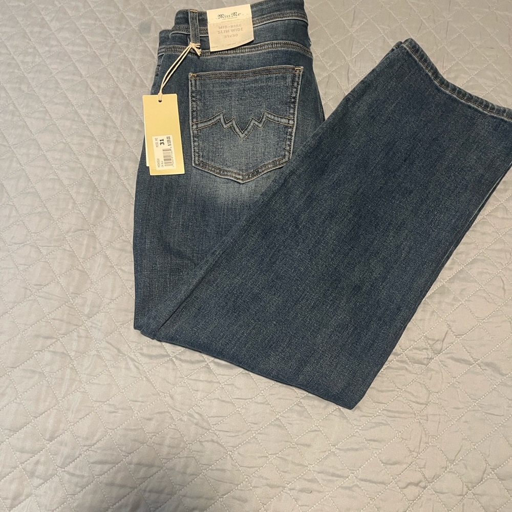 Miss Me Blue Straight Leg Jeans with Embroidered Fleur-de-Lis - Picture 4 of 13